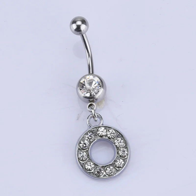 1Pc Letter Belly Button Ring Rhinestone Alphabet Pendant Navel Body Piercing Jewelry Silver Colour Nombril Piercing Gift Women
