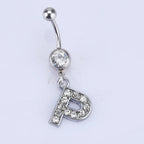 1Pc Letter Belly Button Ring Rhinestone Alphabet Pendant Navel Body Piercing Jewelry Silver Colour Nombril Piercing Gift Women