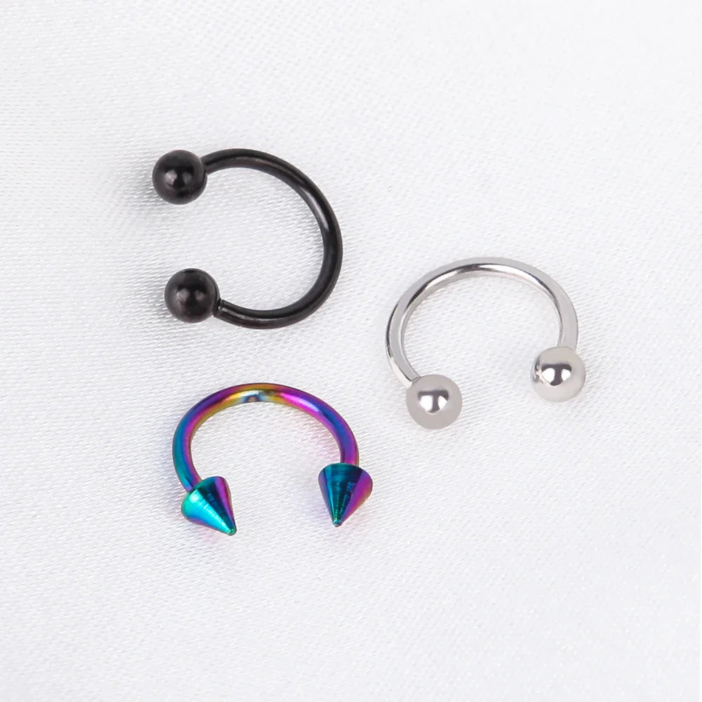 2pcs Stainless Steel Nose Hoop Ring Septum Rings Lip Studs Nostril Earrings Circular Tragus Ear Piercing Horseshoe Body Jewelry