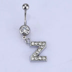 1Pc Letter Belly Button Ring Rhinestone Alphabet Pendant Navel Body Piercing Jewelry Silver Colour Nombril Piercing Gift Women