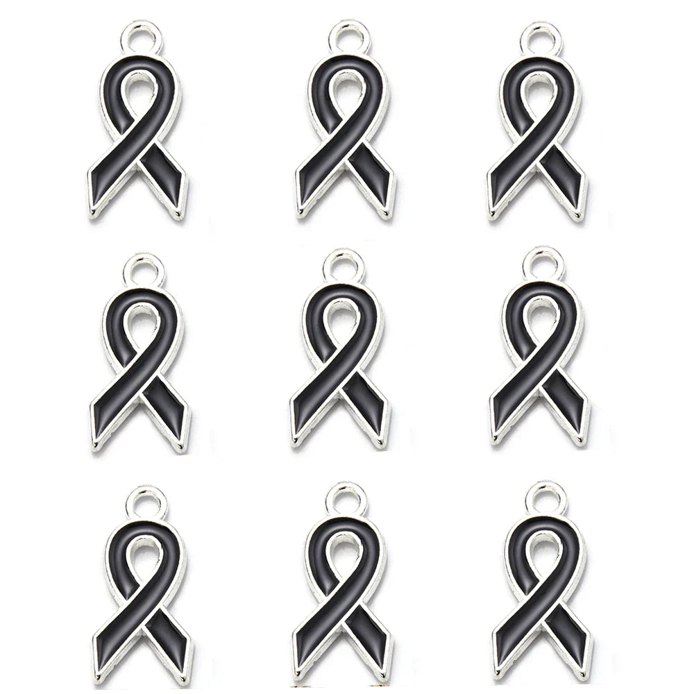 10pcs/lot Breast Cancer Awareness Ribbon Pendant Pink Ribbon Charm Pendants DIY Accessories for Women Jewelry Necklace Bracelet