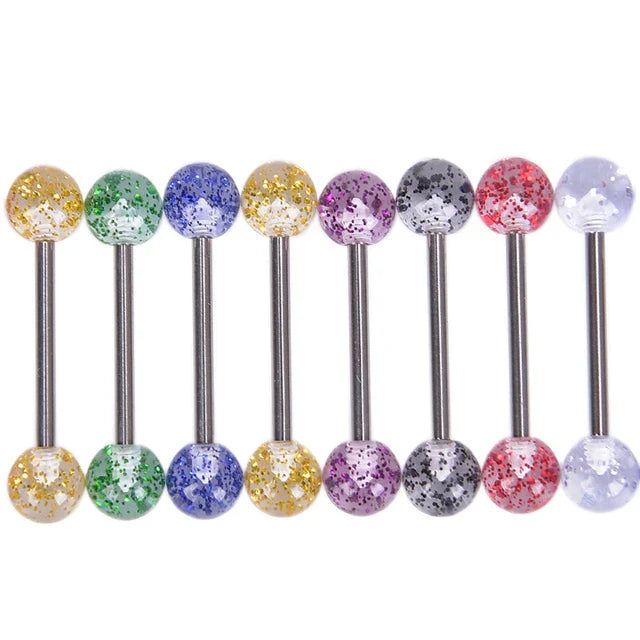 6PCS Stainless Steel Glorious Tongue Ring Bulk 14G Nipple Piercing Bar Lot Glitter Tongue Piercing Set Barbell Piercing Jewelry