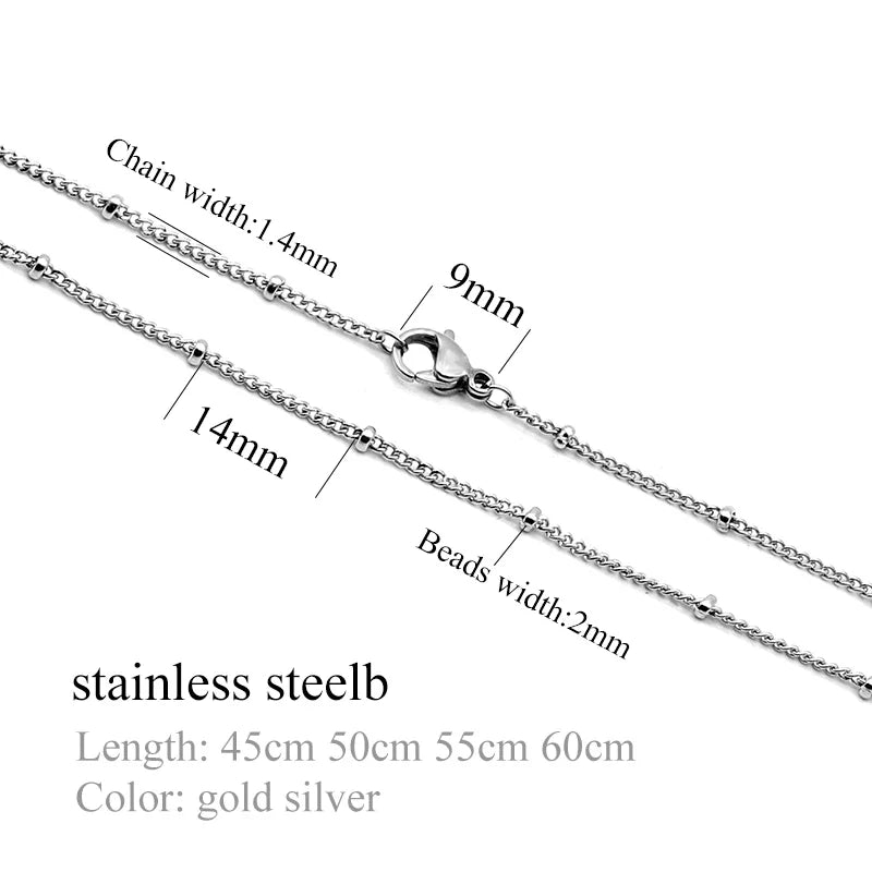 Aiovlo 10pcs/lot Width 1.5mm Stainless Steel Bead Chain Necklace Chains for DIY Jewelry Findings Making Materials Accessories