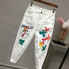 2021 New Autumn Women Jeans Cartoon Graffiti Print Pencil Pants High Waist Stretched Jeans Casual Ankle-length Pants Trousers