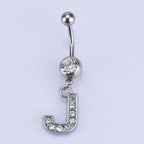 1Pc Letter Belly Button Ring Rhinestone Alphabet Pendant Navel Body Piercing Jewelry Silver Colour Nombril Piercing Gift Women