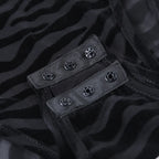 Black Mesh Transparent Sexy Bodysuit Long Sleeve Slim Skinny Stripe Mock Neck Casual Rompers Women Lady Party Club Body