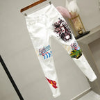2021 New Autumn Women Jeans Cartoon Graffiti Print Pencil Pants High Waist Stretched Jeans Casual Ankle-length Pants Trousers