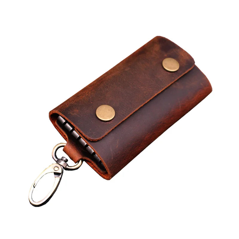 Handmade Genuine Leather Key Wallet Men Holder Keychain Pouch Purse Zipper Designer Housekeeper Car Small Key Case Keys Pouch