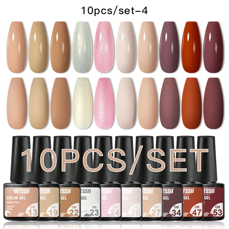 10PCS/Set Gel Nail Polish Set 125 Colors Glitter Semi Permanent Hybrid Gel Varnishes Base Top Coat Soak Off UV LED Nail Art Gel