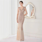 DEERVEADO Elegant V Neck Mermaid Evening Dress Long Luxury Beads Women Evening Party Dresses 2025 New Formal Dress 19085