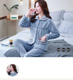 Autumn Winter Thicken Flannel Women Pajamas Set Two-piece suit Warm Loose Long-sleeve Female Casual Home service Single-breasted