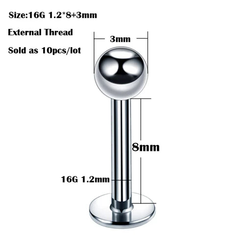 10Pcs/20Pcs/50Pcs G23 Titanium Labret Piercing Internal & External Design Lip Piercing Labret Stud Cartilage Helix Piercing