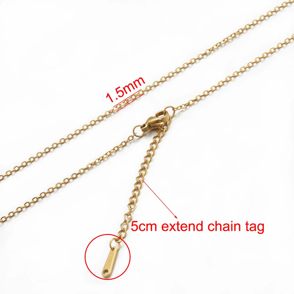 AHKNORMAILCUI 5pcs/Lot Stainless Steel 1 1.5 2mm Rolo Link Chain Necklace Gold 40 45 50 60CM Long Chain Lobster Clasp Necklace