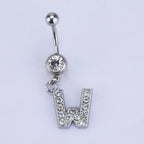 1Pc Letter Belly Button Ring Rhinestone Alphabet Pendant Navel Body Piercing Jewelry Silver Colour Nombril Piercing Gift Women