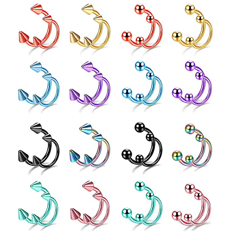 2pcs Stainless Steel Nose Hoop Ring Septum Rings Lip Studs Nostril Earrings Circular Tragus Ear Piercing Horseshoe Body Jewelry