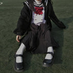 Deeptown Kawaii Zip Up Hoodies Black Japanese Preppy Style Sailor Collar Sweatshirts Sweet Lolita Coats Loose Cute Top Soft Girl