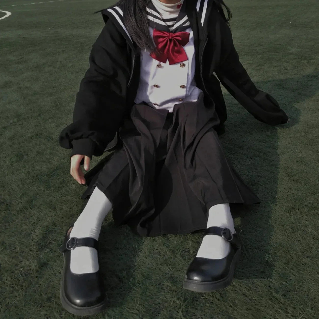 Deeptown Kawaii Zip Up Hoodies Black Japanese Preppy Style Sailor Collar Sweatshirts Sweet Lolita Coats Loose Cute Top Soft Girl