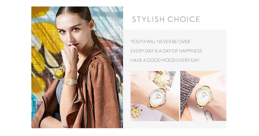 Curren 9015 Women Watches Luxury Gold Black Full Steel Dress Jewelry Quartz Watch Ladies Fashion Elegant Clock Relogio Feminino