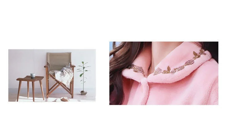 Autumn Winter Thicken Flannel Women Pajamas Set Two-piece suit Warm Loose Long-sleeve Female Casual Home service Single-breasted