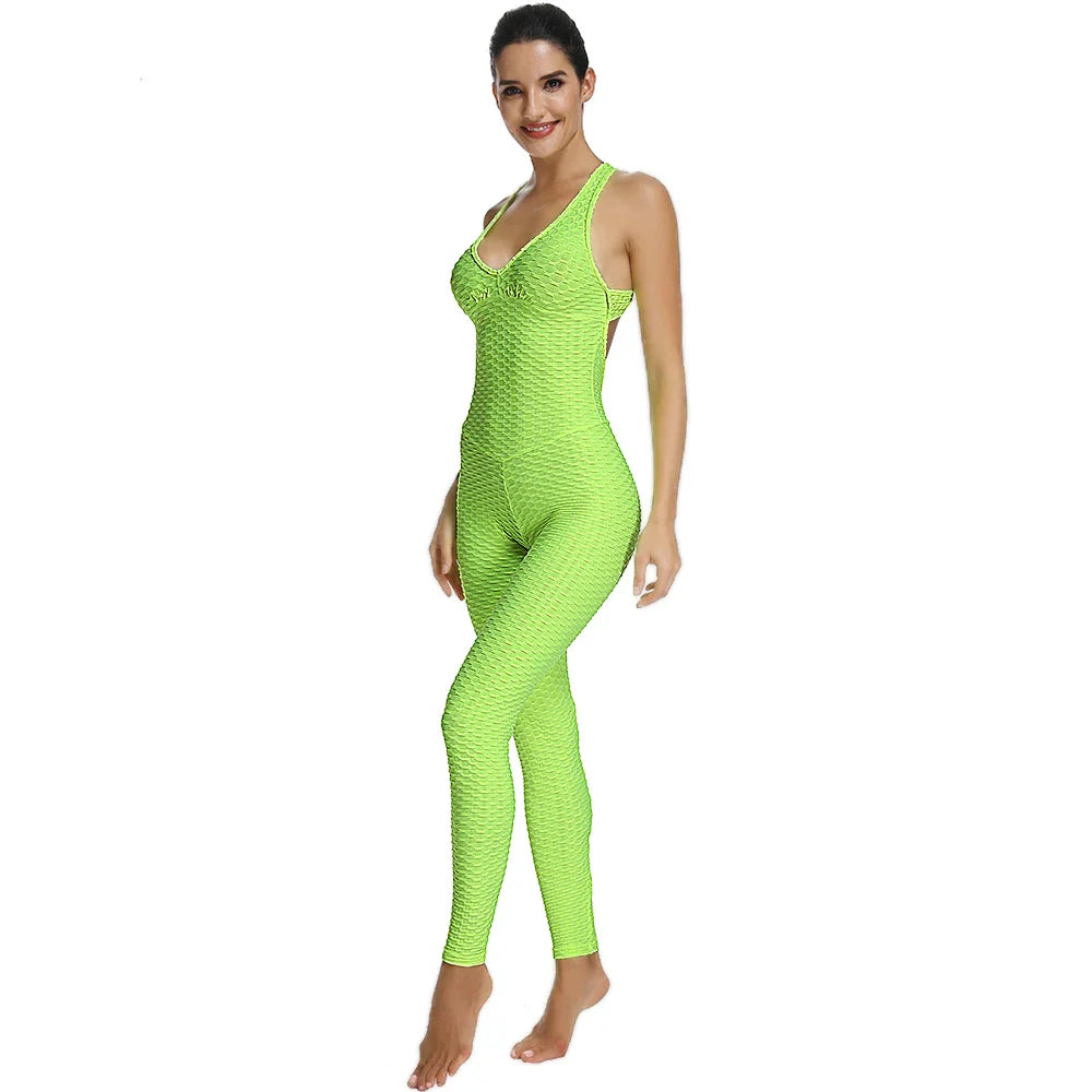 2024 Women's Sports Suit Sleeveless Backless Jumpsuits Costume Quick Dry Gym Bodysuit Tracksuit Fitness Tights Scrunch Leggings