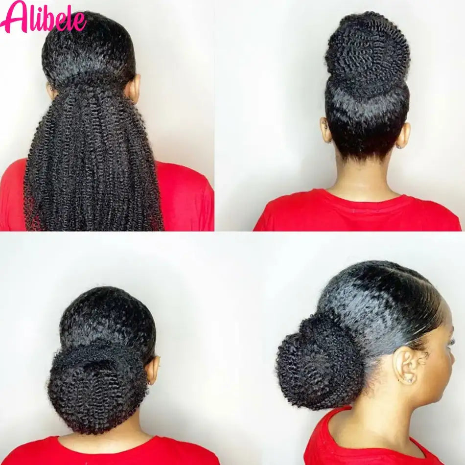 Alibele Mogolian Afro Kinky Curly Drawstring Ponytail Human Hair Extensions 4B 4C Remy 10-28inch Long Clip In Ponytail Extension