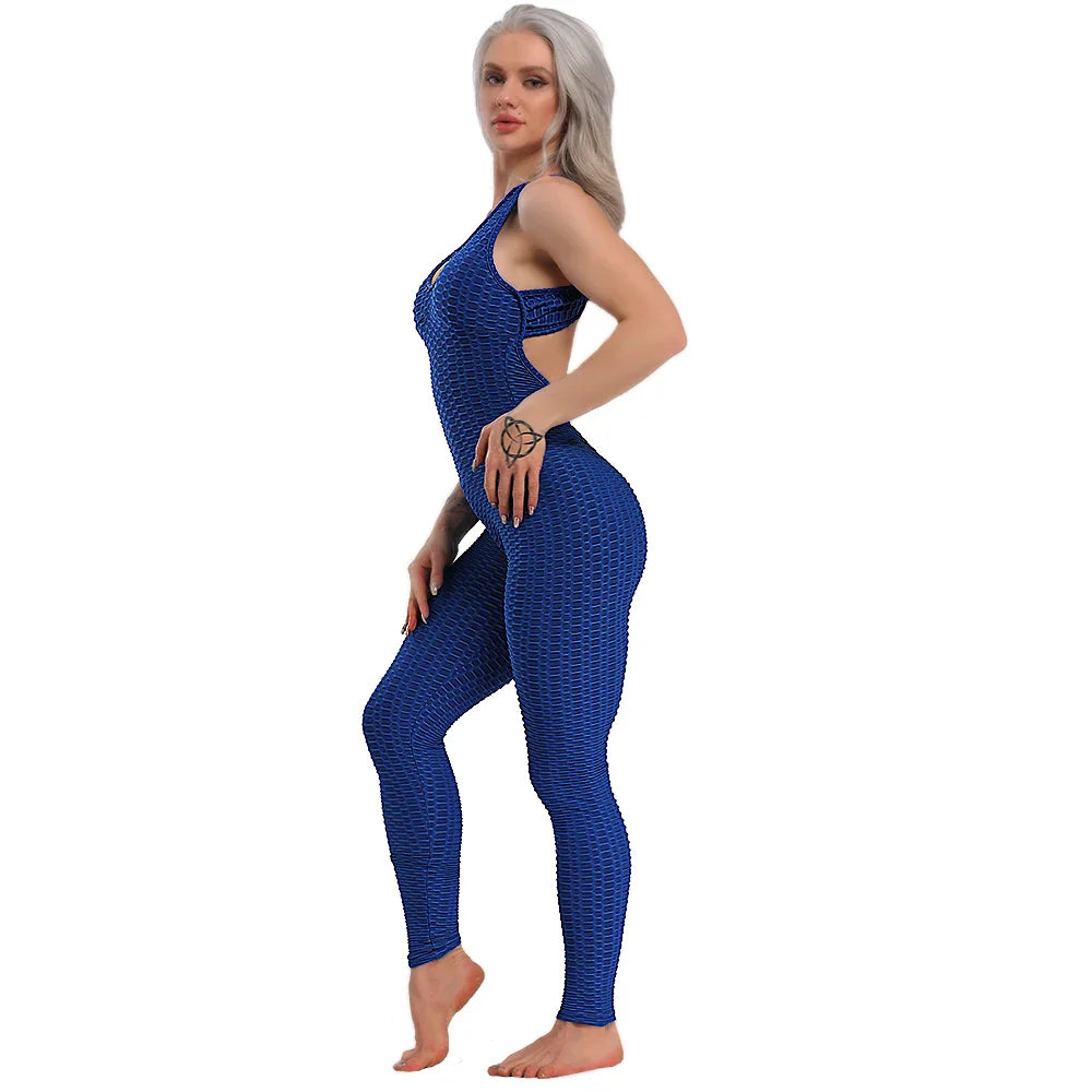 2024 Women's Sports Suit Sleeveless Backless Jumpsuits Costume Quick Dry Gym Bodysuit Tracksuit Fitness Tights Scrunch Leggings
