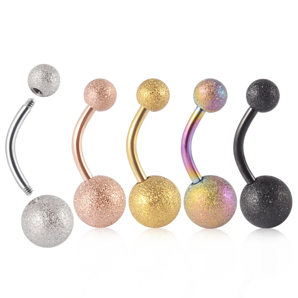 1Piece Surgical Steel Anodized Belly Button Rings Matte Balls Navel Studs Banana  Curved Barbell Body Piercing Jewelry 14g