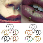 2pcs Stainless Steel Nose Hoop Ring Septum Rings Lip Studs Nostril Earrings Circular Tragus Ear Piercing Horseshoe Body Jewelry