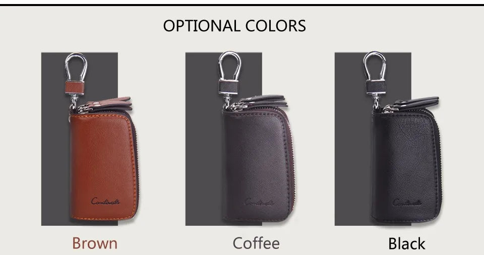 CONTACT'S Classic New Double Zip Men's Genuine Cow Leather Car Key Holder Multifunction Housekeeper  High Class Motor Key Case