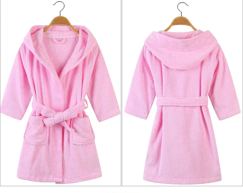 100% Cotton Toweling Terry Robe Kids Cartoon Robe Boy&Girls Hooded Robe Winter Warm Bathrobe Soft Sleeprobe Kids Casual Homewear