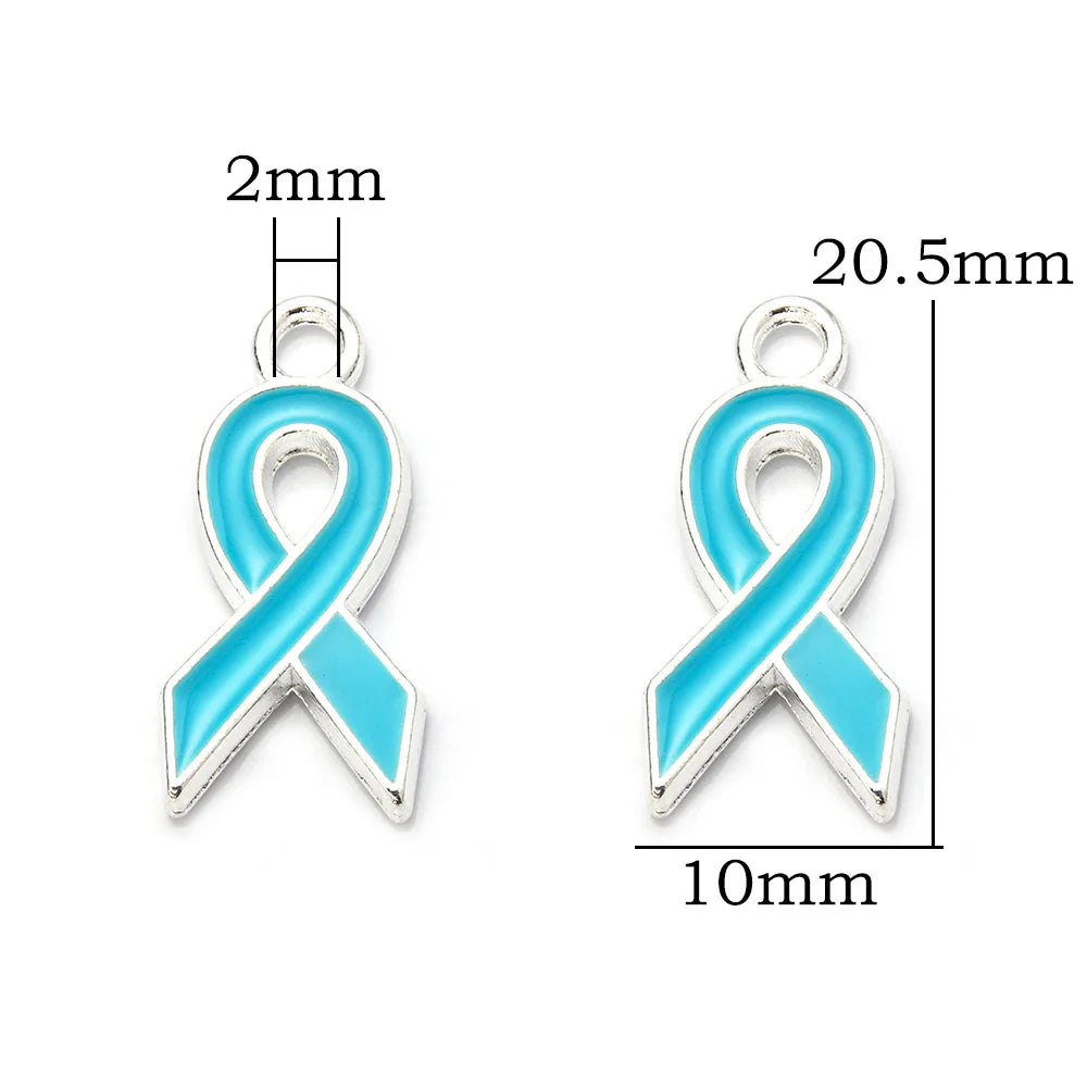 10pcs/lot Breast Cancer Awareness Ribbon Pendant Pink Ribbon Charm Pendants DIY Accessories for Women Jewelry Necklace Bracelet