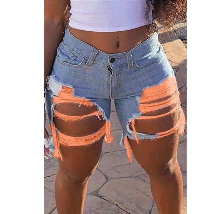 2025 Summer New Women's Ripped Denim Shorts Fashion High Street Sexy Hot Girl Jeans Shorts S-2XL