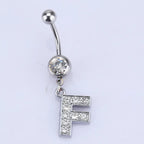 1Pc Letter Belly Button Ring Rhinestone Alphabet Pendant Navel Body Piercing Jewelry Silver Colour Nombril Piercing Gift Women