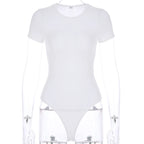 Casual Basic Black White Bodysuit Women Summer Short Sleeve Woman Body Top Cotton Bodycon Jumpsuit Romper Ladies