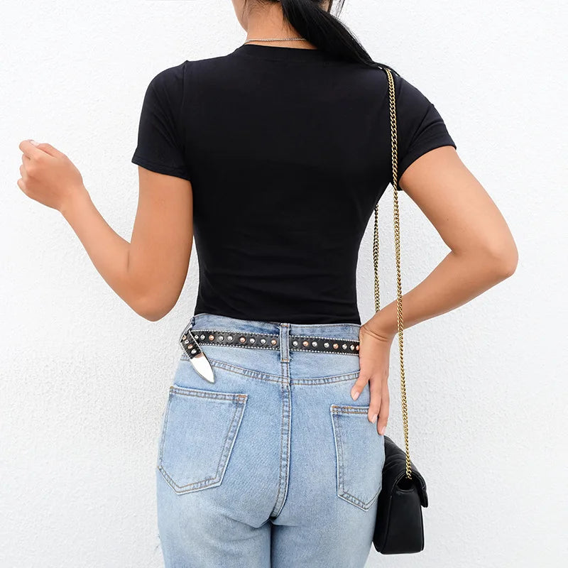 Casual Basic Black White Bodysuit Women Summer Short Sleeve Woman Body Top Cotton Bodycon Jumpsuit Romper Ladies 2020