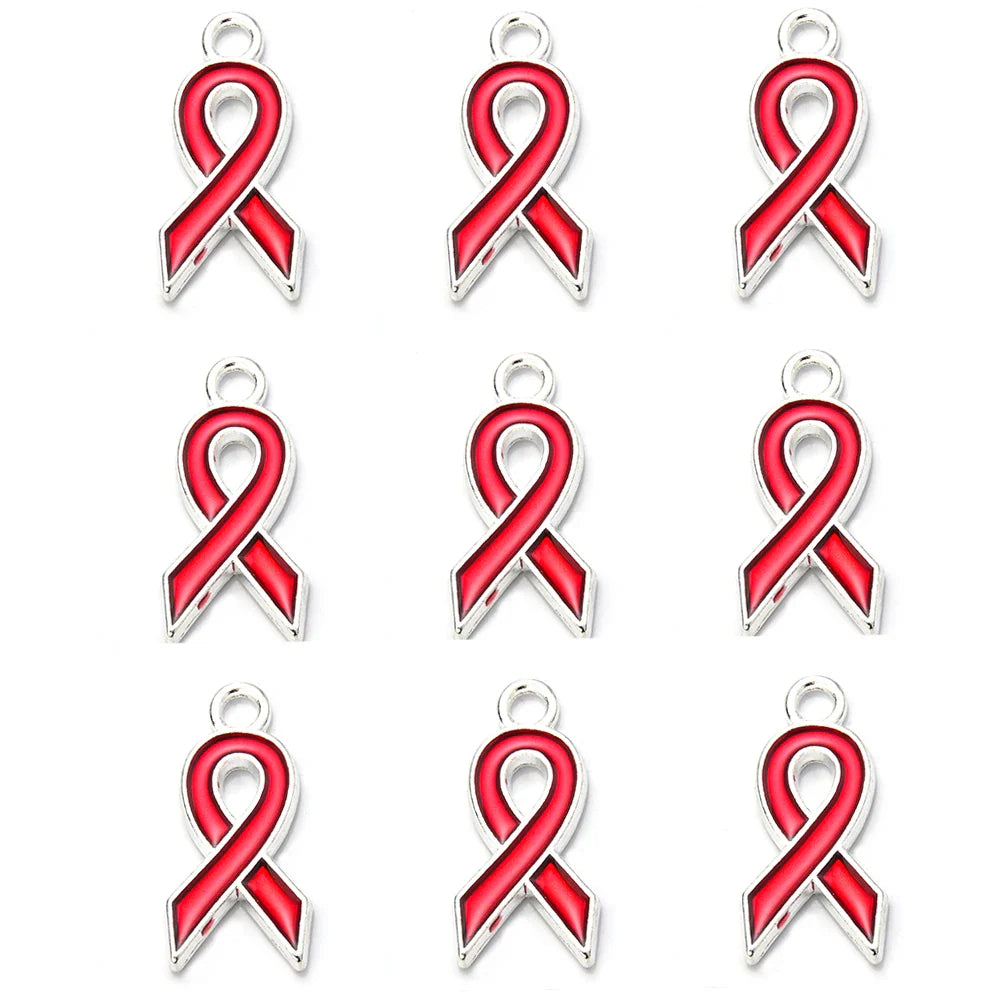 10pcs/lot Breast Cancer Awareness Ribbon Pendant Pink Ribbon Charm Pendants DIY Accessories for Women Jewelry Necklace Bracelet