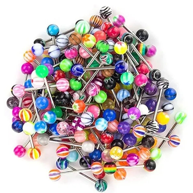 6PCS Stainless Steel Glorious Tongue Ring Bulk 14G Nipple Piercing Bar Lot Glitter Tongue Piercing Set Barbell Piercing Jewelry