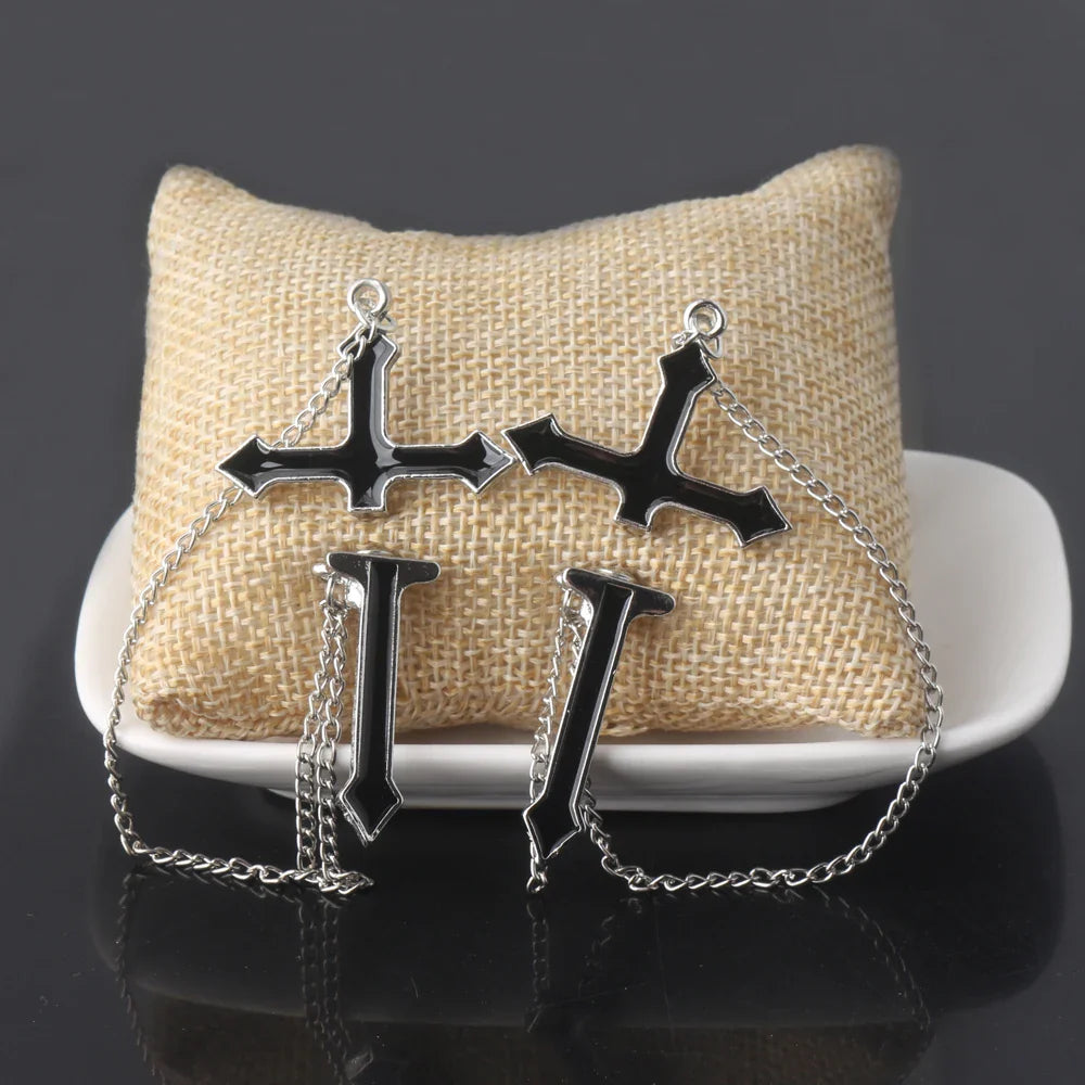 2Pcs Vintage Black Cross Earrings Punk Goth Long Chain Harajuku Streetwear Unisex Stud Earrings For Women Men Korean Jewelry