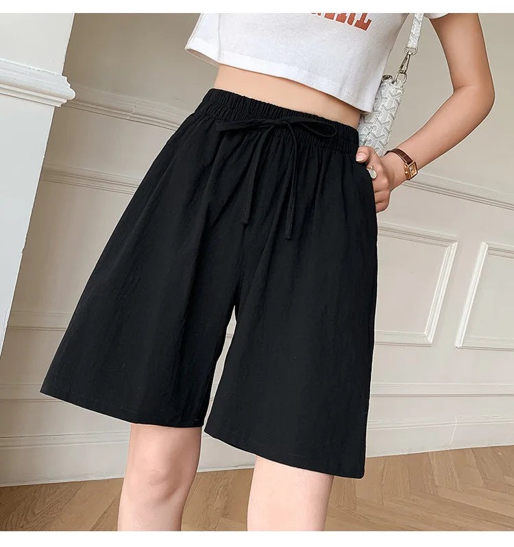 2024 Women Cotton Shorts,Summer Casual Solid Two Pockets shorts high waist loose shorts for girls Soft Cool female shorts