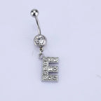 1Pc Letter Belly Button Ring Rhinestone Alphabet Pendant Navel Body Piercing Jewelry Silver Colour Nombril Piercing Gift Women