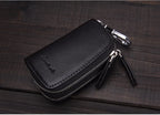 CONTACT'S Classic New Double Zip Men's Genuine Cow Leather Car Key Holder Multifunction Housekeeper  High Class Motor Key Case
