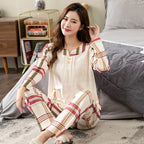 Big yards M-4XL v-neck long sleeve pajamas set for women floral print nightwear autumn cotton sleepwear nightie female pyjama