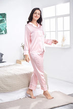 2 Piece Personalized Name Women Sleepwear Faux Silk Satin Pajamas Set Long Sleeve Sleepwear Pajamas Suit Female Homewear