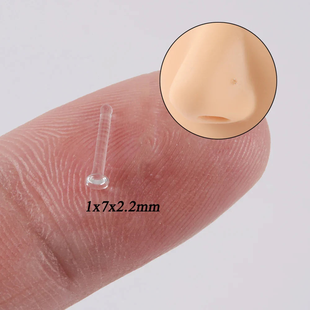 1PC Glass Nose Stud Transparent Glass Straight Nose Ring Retainer Holder  Hoop Earrings Belly Ring Navel Piercing Jewelry