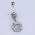 1Pc Letter Belly Button Ring Rhinestone Alphabet Pendant Navel Body Piercing Jewelry Silver Colour Nombril Piercing Gift Women