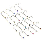 20pcs/lot Stainless Steel Crystal Rhinestone Nose Studs Hooks Bar Pin Nose Rings Body Piercing Jewelry For Women