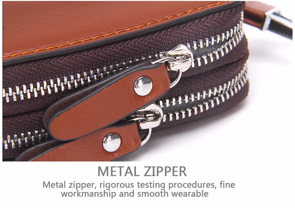 CONTACT'S Classic New Double Zip Men's Genuine Cow Leather Car Key Holder Multifunction Housekeeper  High Class Motor Key Case