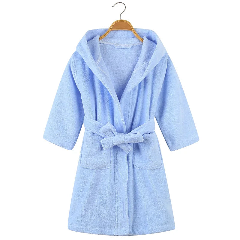 100% Cotton Toweling Terry Robe Kids Cartoon Robe Boy&Girls Hooded Robe Winter Warm Bathrobe Soft Sleeprobe Kids Casual Homewear