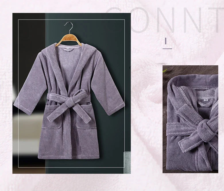 100% Cotton Toweling Terry Robe Kids Cartoon Robe Boy&Girls Hooded Robe Winter Warm Bathrobe Soft Sleeprobe Kids Casual Homewear