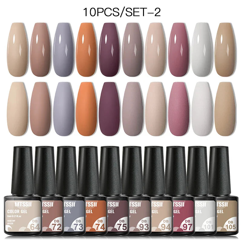 10PCS/Set Gel Nail Polish Set 125 Colors Glitter Semi Permanent Hybrid Gel Varnishes Base Top Coat Soak Off UV LED Nail Art Gel